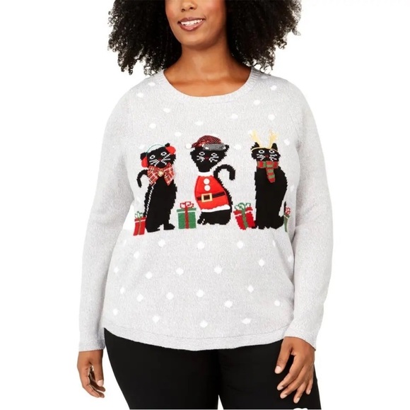 Karen Scott Christmas Holiday Sweater Cats and Polka Dots Graphics Size 0X NEW - Picture 1 of 7
